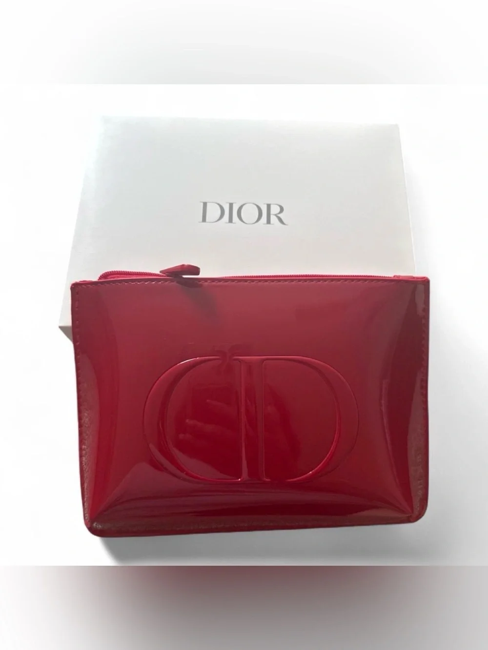 Dior Beauty✨❤️🤍⭐️GWP Red Patent Embossed CD Zip Cosmetic Pouch